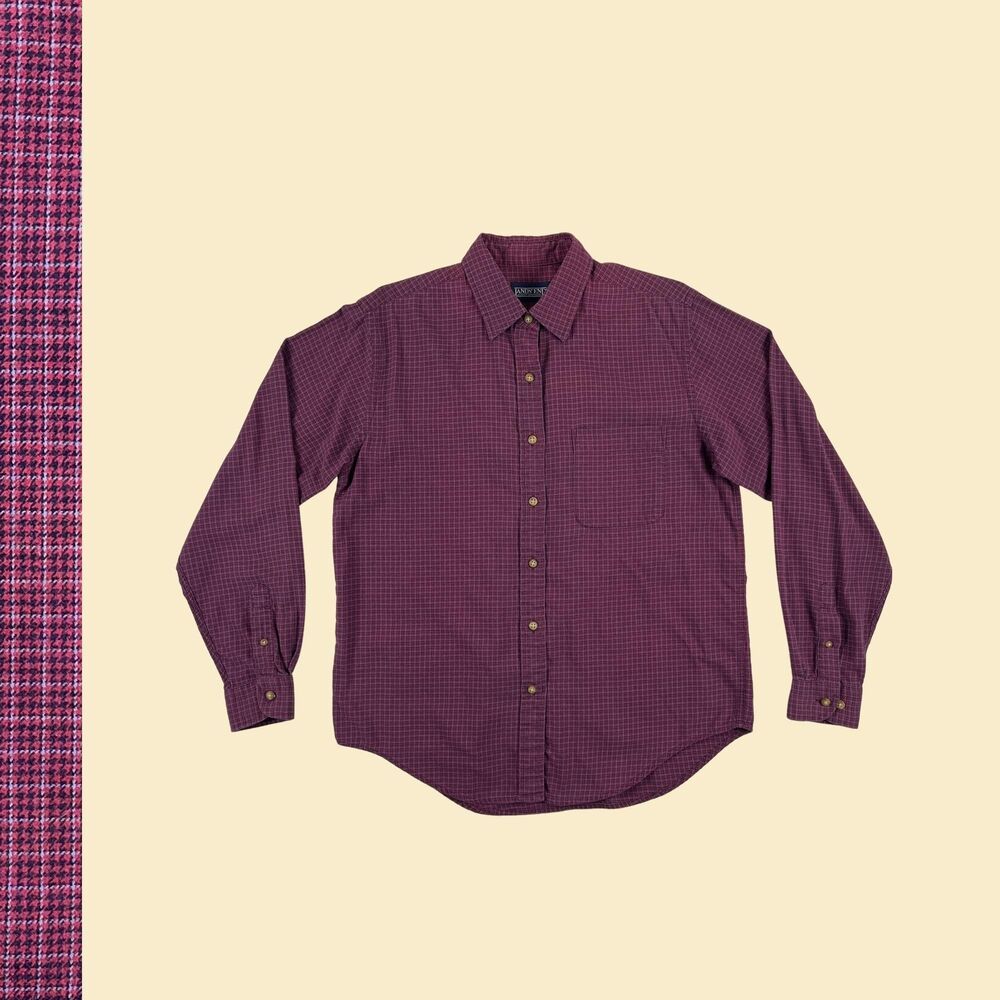 90s S Lands End shirt, vintage womens burgundy & blue long sleeve button down